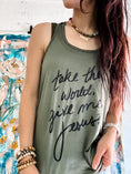 Load image into Gallery viewer, Give Me Jesus Racer Tank- Olive (Pre-order)