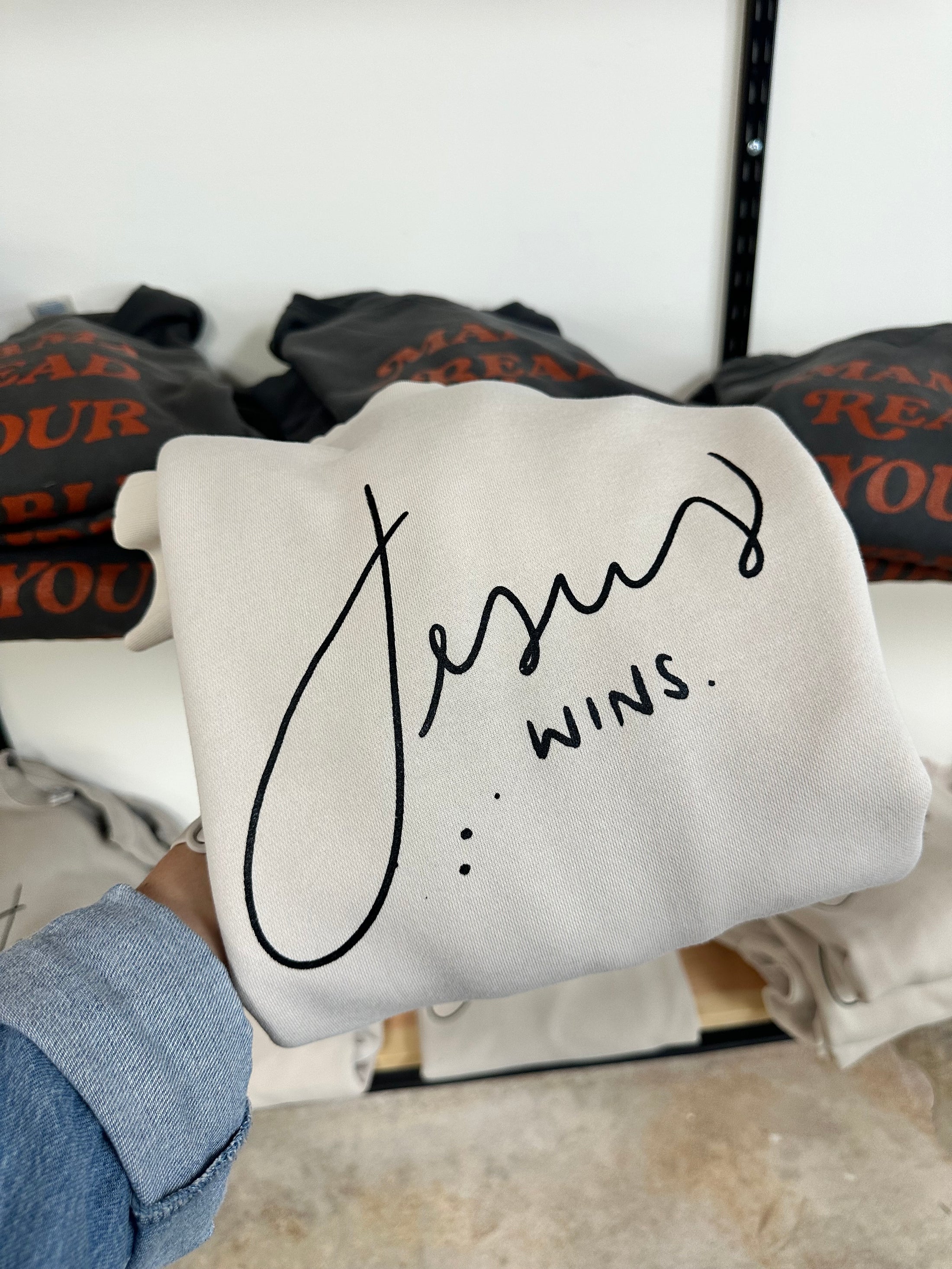 Jesus Wins Sweatshirt-Cream (Pre-order)