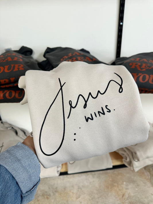 Jesus Wins Sweatshirt-Cream (Pre-order)