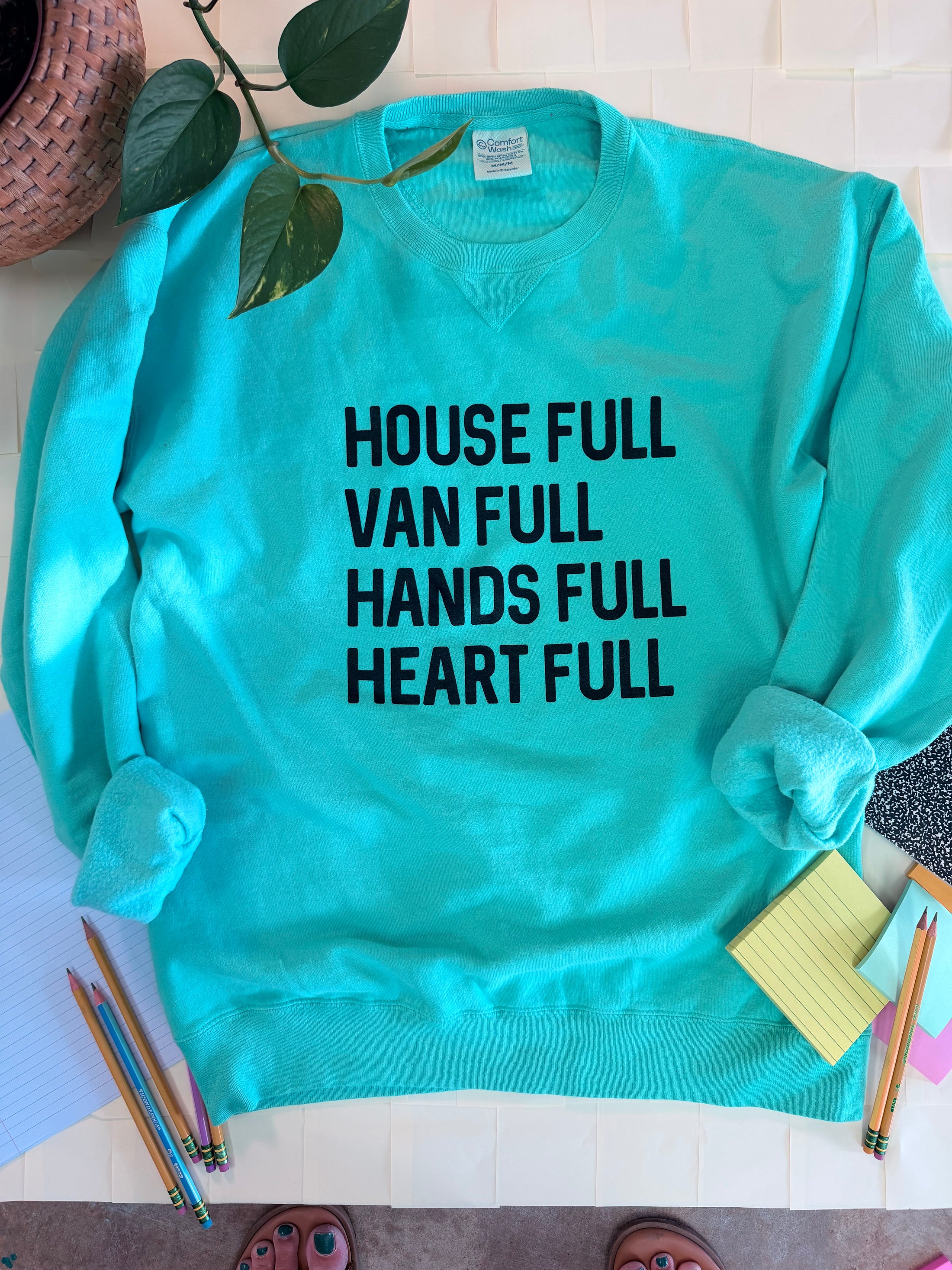 Hands Full, Heart Full Sweatshirt-Turquoise