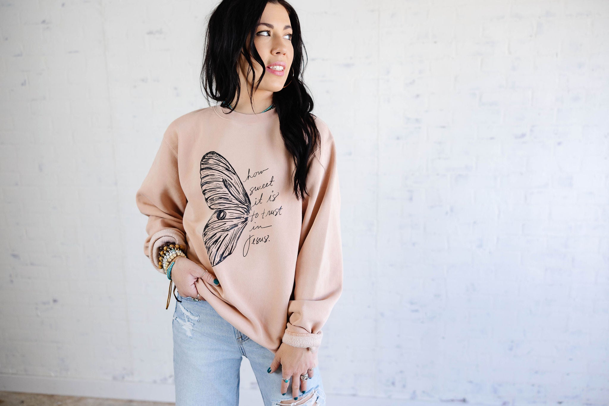 Butterfly Sweatshirt- Rose