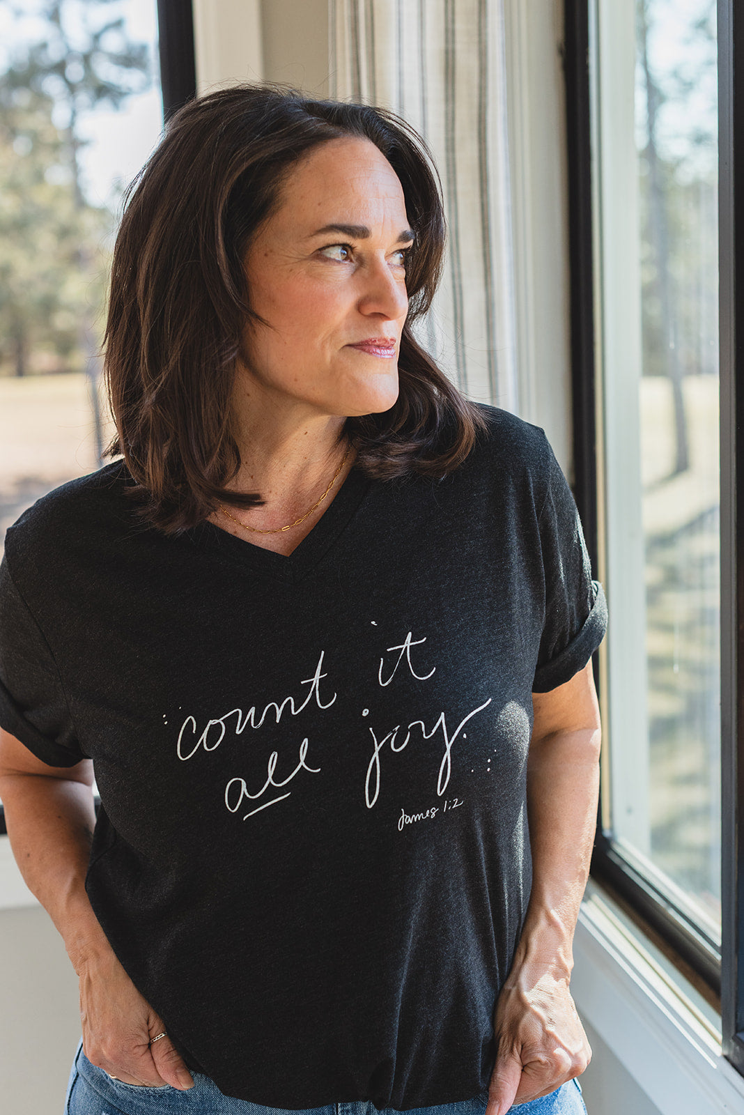 Count it All Joy V Neck- Jonah's Grey (Pre-order)