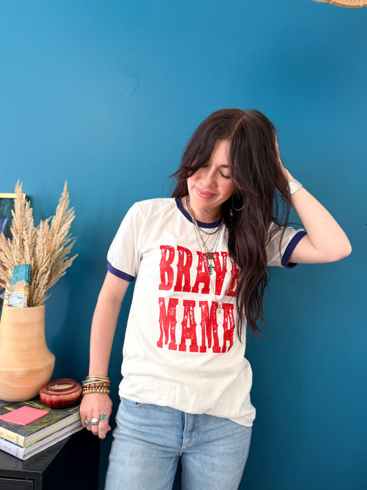 American Brave Mama-Blue Ringer Tee