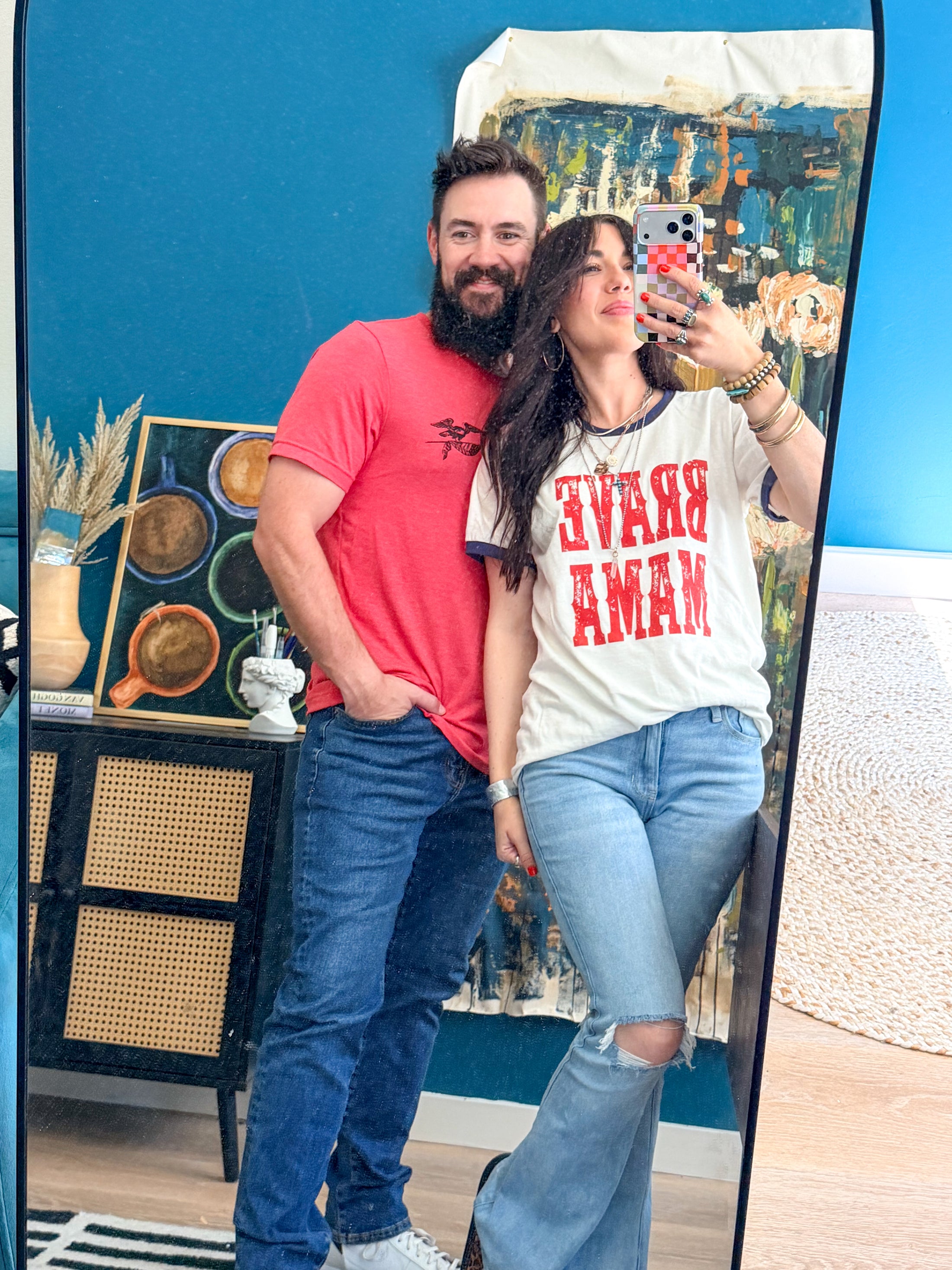 American Brave Mama-Blue Ringer Tee