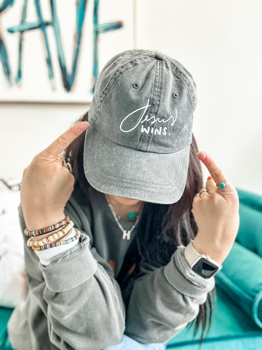 Jesus Wins Dad Hat - Charcoal
