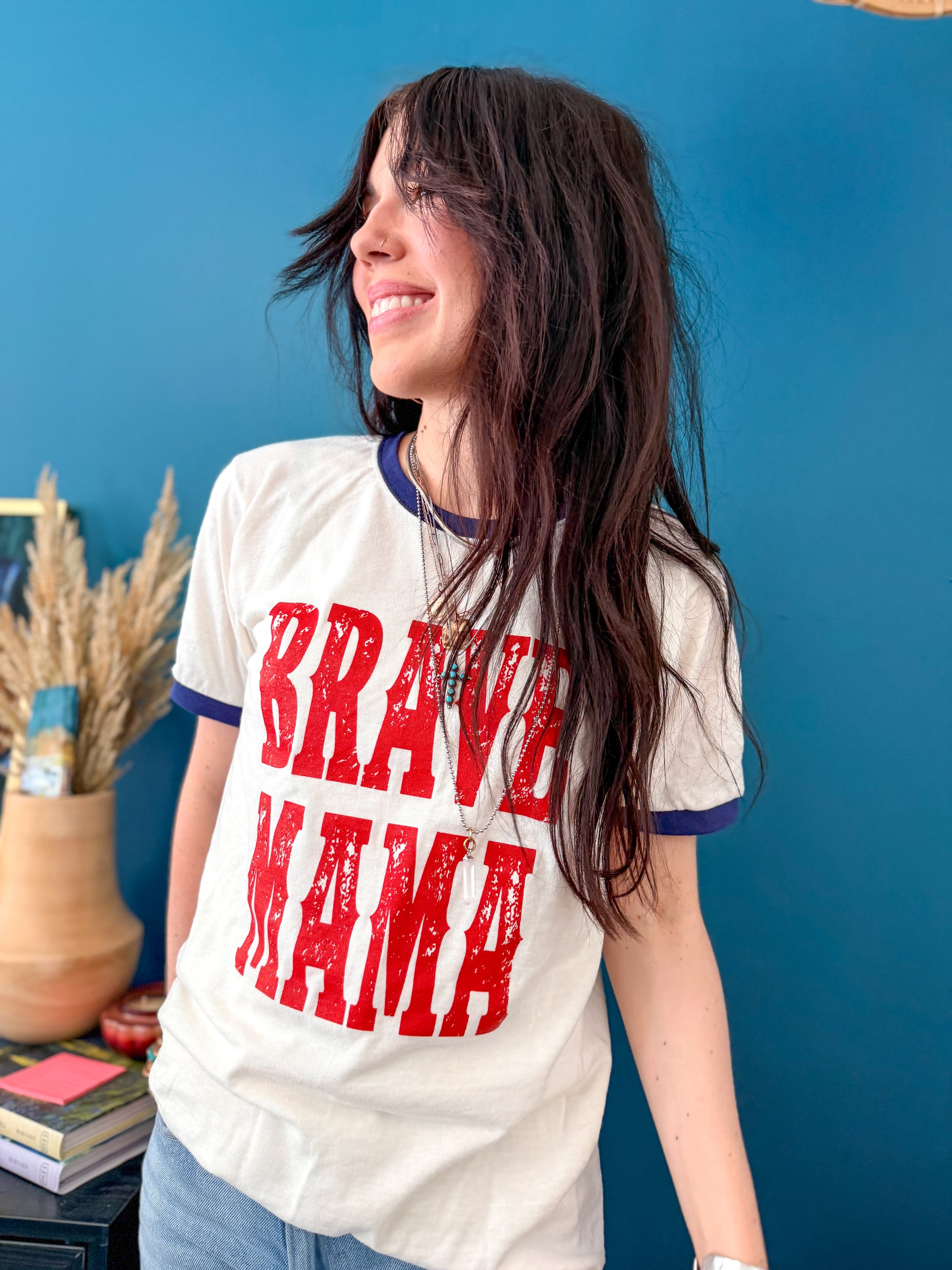 American Brave Mama-Blue Ringer Tee