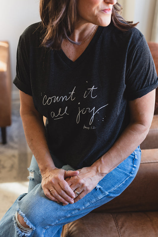 Count it All Joy V Neck- Jonah's Grey (Pre-order)