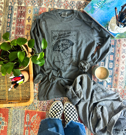Go Have An Adventure Homeschool Long Sleeve- Charcoal