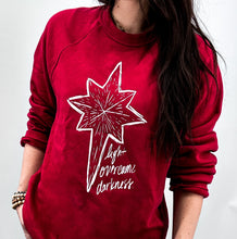 Load image into Gallery viewer, Christmas Sweatshirt / Light Overcomes Darkness - Cranberry &amp; Evergreen
