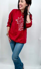 Load image into Gallery viewer, Christmas Sweatshirt / Light Overcomes Darkness - Cranberry &amp; Evergreen