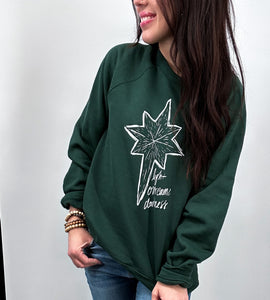 Christmas Sweatshirt / Light Overcomes Darkness - Cranberry & Evergreen