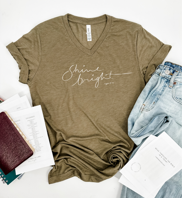 Shine Bright V-neck in Olive