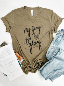 My Story for His Glory V-neck in Olive